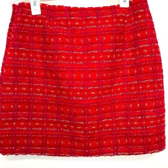 Anthropologie Endless Rose Red Tweed Gold Sparkle Holiday Mini Skirt - Picture 9 of 15